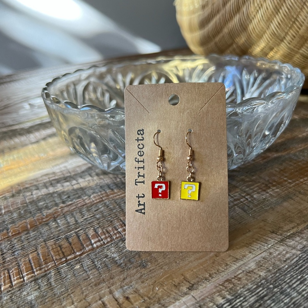 Retro Mario Question Block Earrings